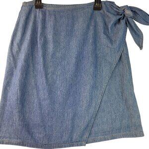 Vintage 90s Woolrich Denim Wrap Skirt M Tie Waist Stonewash Blue USA-Made Cotton